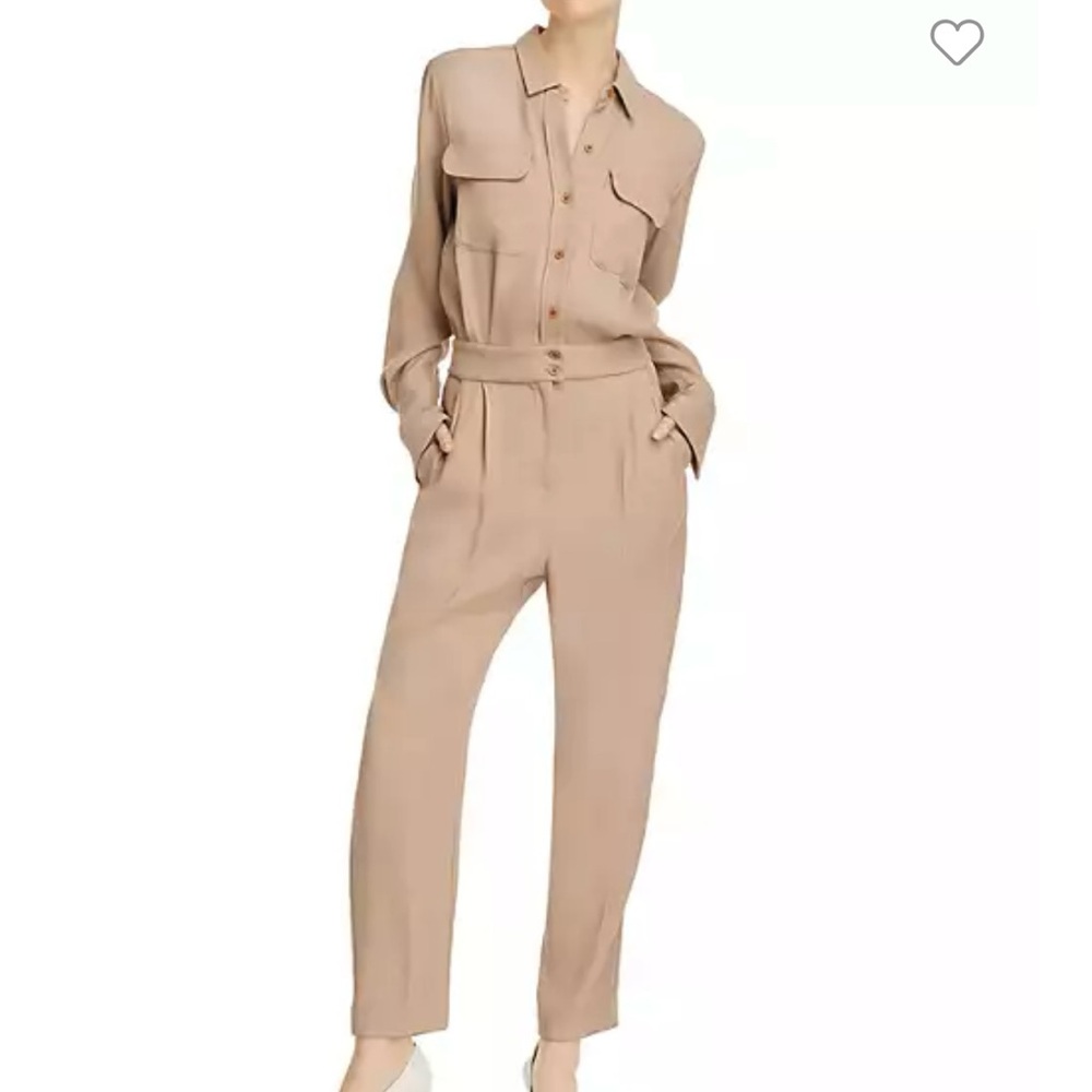 Equipment Femme Trianne Utility Bloggers Favorite Button Front Tan Jumpsuit Sz 6